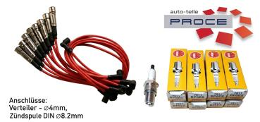 Zündkabel rot + Zündkerzen 8xNGK für Mercedes W107, W126, C126 – 380 500 3,8 5,0